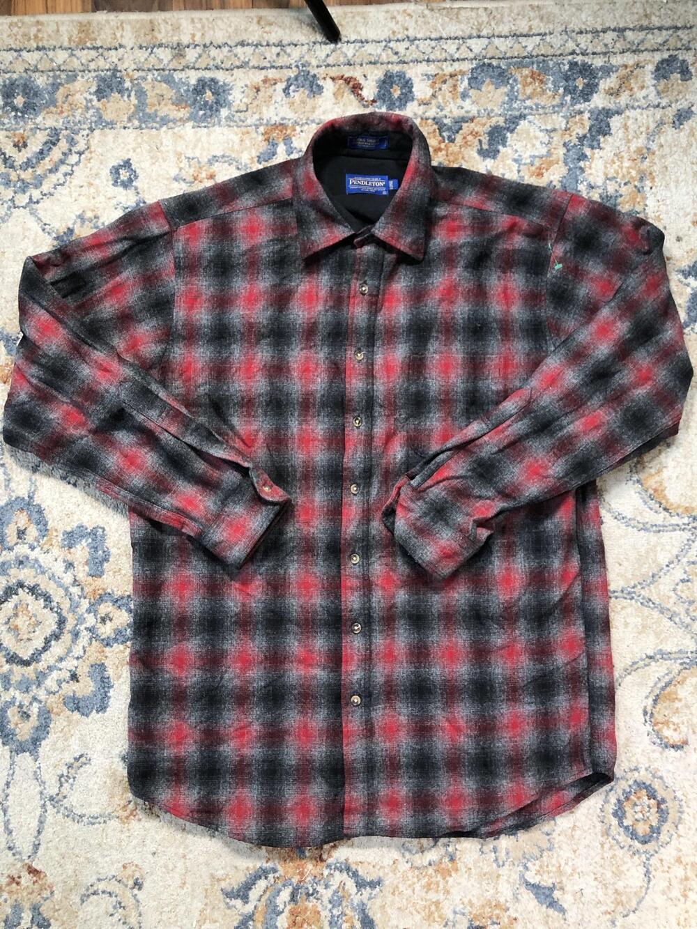 Pendleton Shirt Mens LT Red Plaid Wool Flannel Long Sleeve Lined Lodge Outdoor
